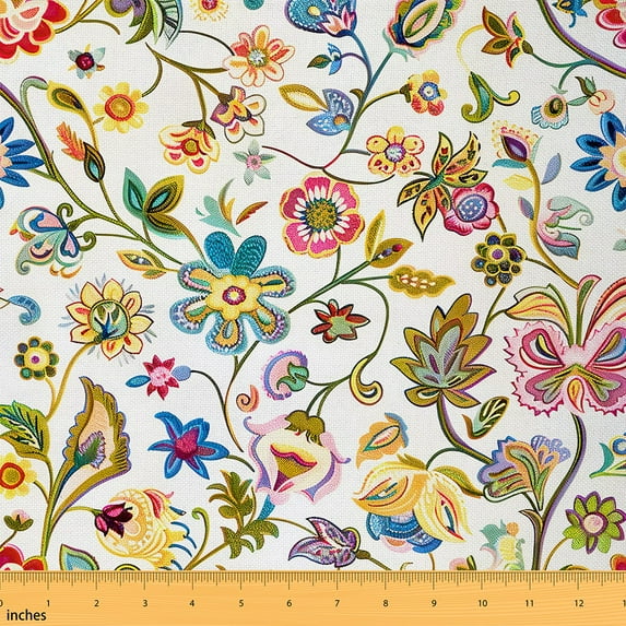 Feelyou Hippie Floral Fabric by the Yard 5 Yards for Kids, Rustic Botanical Home Decor Fabric by the Yard, Colorful Flower Sewing Fabric, Super Cozy Room Decor
