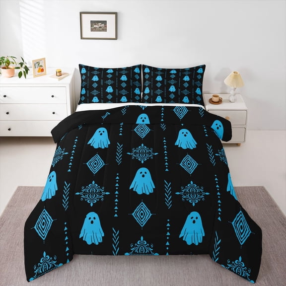 Feelyou Hippie Ghost Queen Comforter Set, Boho Damask Aztec Bedding Comforter Set, 3pcs