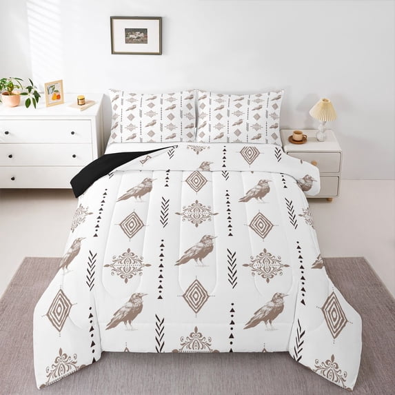 Feelyou Hippie Goth Crow Teens Twin Comforter Sets, Mandala Aztec Bedding Set, 2 Pieces