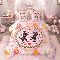 Feelyou Hippie Leopard Twin Bedding Sets 7pcs, Pink Boho Flower Leaf Bedding Comforter Set