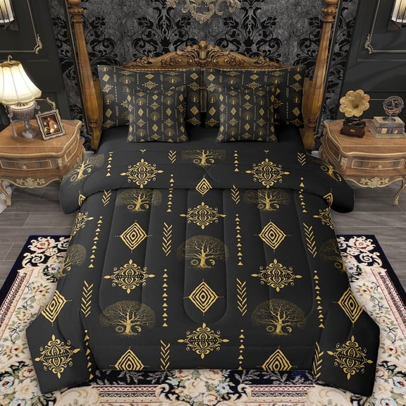 Feelyou Hippie Life Tree Bedding Comforter Set 7pcs, Boho Damask Queen Bedding Sets