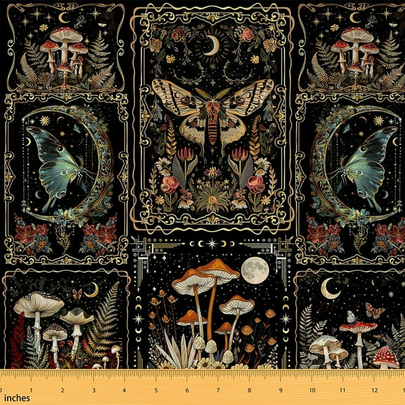 Feelyou Hippie Moth Fabric by the Yard 3 Yards for Teens, Mystic Butterfly Animal Home Decor Fabric by the Yard, Retro Patchwork Sewing Fabric, Super Cozy Room Decor