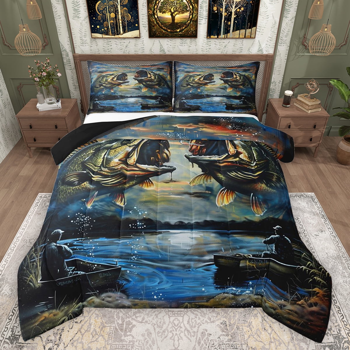 Feelyou Hippie Pike Fish Bedding Comforter Set, Rustic Farmhouse Animal ...