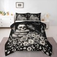 thumbnail image 1 of Feelyou Hippie Raven Skull Full Size Comforter Sets, Boho Floral Book Bedding Comforter Set, Black White, Black Reversible, 3-Piece, 1 Comforter and 2 Pillowcases, 1 of 7