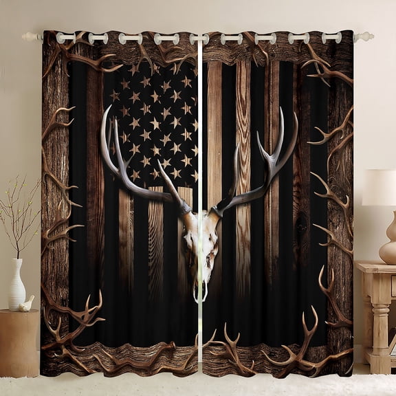 Feelyou Hippie Sheep Skull Black Out Curtains for Adult, Jungle Branches Plant Curtains Pack of 2 (42x63 Each), Southwestern Theme Bedroom Curtains, Black Out Curtains Decor