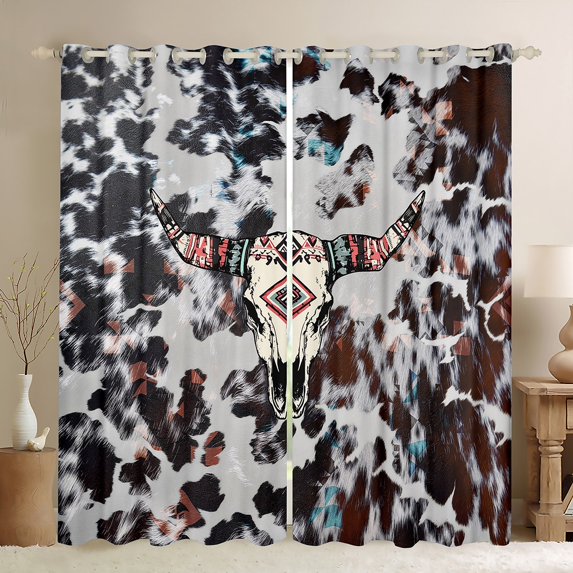Feelyou Hippie Sheep Skull Curtains Pack of 2 (42x84 Each) for Adult, Grey Brown Cow Print Curtains Blackout, Southwestern Bedroom Curtains, Curtains and Drapes Room Decor