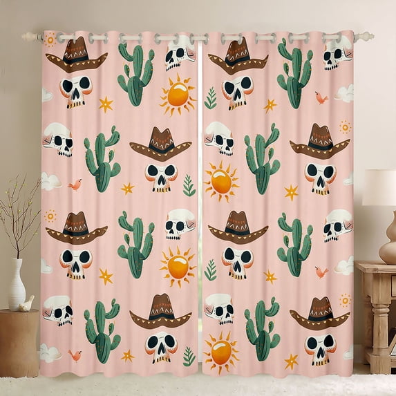 Feelyou Hippie Skull Curtains Pack of 2 (42x84 Each), Cactus Plant Curtains Blackout