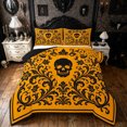 thumbnail image 1 of Feelyou Hippie Skull Queen Comforter Set, Boho Damask Floral Comforter Sets Queen, Orange Black, Black Reversible, 3 Pieces, 1 Comforter and 2 Pillowcases, 1 of 7
