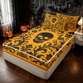 thumbnail image 1 of Feelyou Hippie Skull Zipper Full Size Comforter Sets with Fitted Sheet and 2 Pillowcases, Boho Damask Floral Zipper Bedding Set, Orange Black, Black Reversible, 4 Pieces, 1 of 7