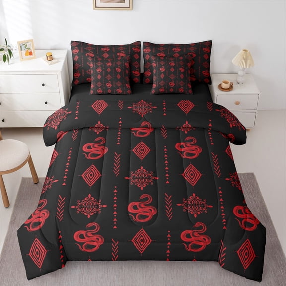 Feelyou Hippie Snake Bedding Comforter Set 7pcs, Boho Damask Aztec Queen Bedding Sets