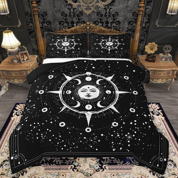 Feelyou Hippie Sun Moon Queen Comforter Set, Mystic Western Constellation Bedding Sets, Dreamy Stars Print Reversible Bedding Comforter Set, Super Cozy Room Decor, 3pcs