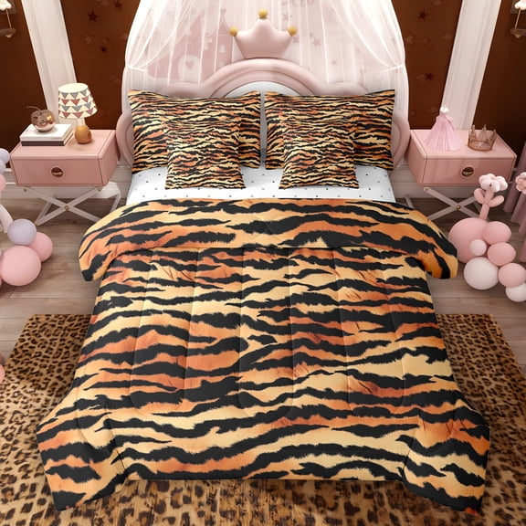 Feelyou Hippie Tiger Print Twin Bedding Sets 7pcs, Rustic Animal Bedding Comforter Set