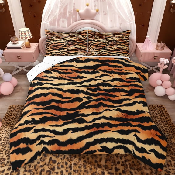 Feelyou Hippie Tiger Print Twin Comforter Sets, Rustic Farmhouse Animal Bedding Set, 2pcs
