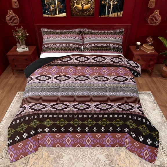 Feelyou Hippie Triangle Aztec Bedding Comforter Set, Boho Rustic Farmhouse Twin Comforter Sets, Mandala Western Fashion Reversible Bedding Set, Lightweight Room Decor, 2 Pieces
