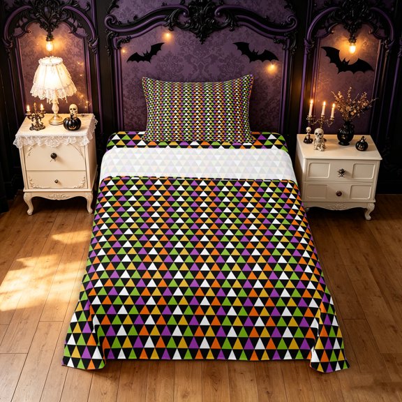 Feelyou Hippie Triangle Twin Sheets, Boho Abstract Print Bedding, 3-Piece, 1 Flat Sheet, 1 Fitted Sheet and 1 Pillowcase