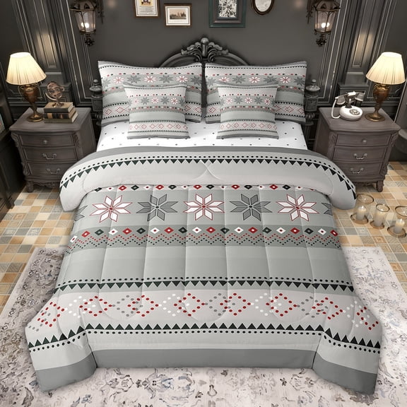 Feelyou Hippie Tribal Aztec Twin Bedding Sets 7-Piece, Chic Sliver Abstract Bedding Comforter Set, Teens Adult Women Men Reversible Sheet Sets, Luxury Bedroom Decor