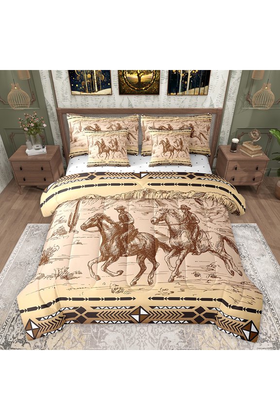 Hippie Tribal Cowboy Bedding Comforter Set 7pcs, Farmhouse Horse Queen Bedding Sets, Vintage Western Cowgirl Reversible Queen Sheet Sets, Luxury Bedroom Decor