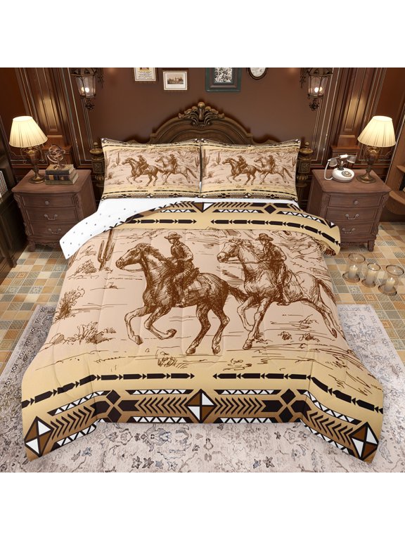 Hippie Tribal Cowboy Bedding Comforter Set, Farmhouse Horse Twin Comforter Sets, Vintage Western Cowgirl Reversible Bedding Set, Luxury Bedroom Decor, 2 Pieces