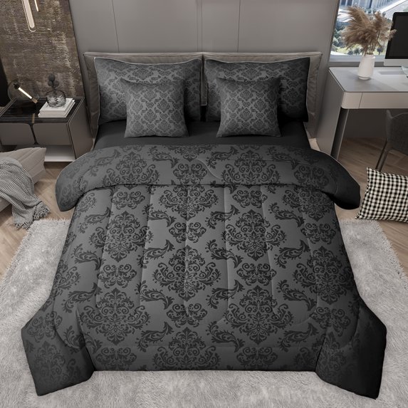 Feelyou Hippie Tribal Damask Bedding Comforter Set 7pcs for Adult, Western Boho Mandala King Bedding Sets, Old Fashion Reversible Bed Sheets, Luxury Bedroom Decor