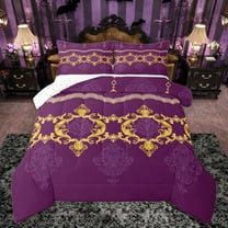 Feelyou Hippie Tribal Damask Bedding Comforter Set for Adult, Mandala Bohemian Twin Comforter Sets, Vintage Boho Purple Gold Reversible Bedding Set, Lightweight Room Decor, 2-Piece