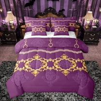 Feelyou Hippie Tribal Damask Twin Bedding Sets 7-Piece for Adult, Mandala Bohemian Bedding Comforter Set, Vintage Boho Purple Gold Reversible Sheet Sets, Lightweight Room Decor