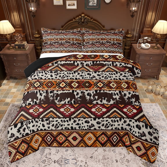 Feelyou Hippie Western Aztec Bedding Comforter Set, Fashion Leopard Cheetah Print Twin Comforter Sets, Teens Adult Men Women Reversible Bedding Set, Microfiber Bedroom Decor, 2 Pieces