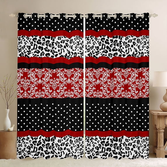 Feelyou Hippie Western Damask Black Out Curtains, Modern Abstract Ombre Red Curtains Pack of 2 (42x63 Each), Teens Adult Women Bedroom Curtains, Blackout Curtains Room Decor