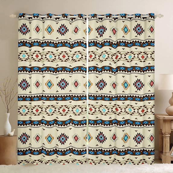 Feelyou Hippie Wheat Aztec Blackout Curtains Set of 2 (52x84 Each), Tribal Western Abstract Window Curtains, Bohemian Triangle Curtains and Drapes, Curtains and Drapes Decor