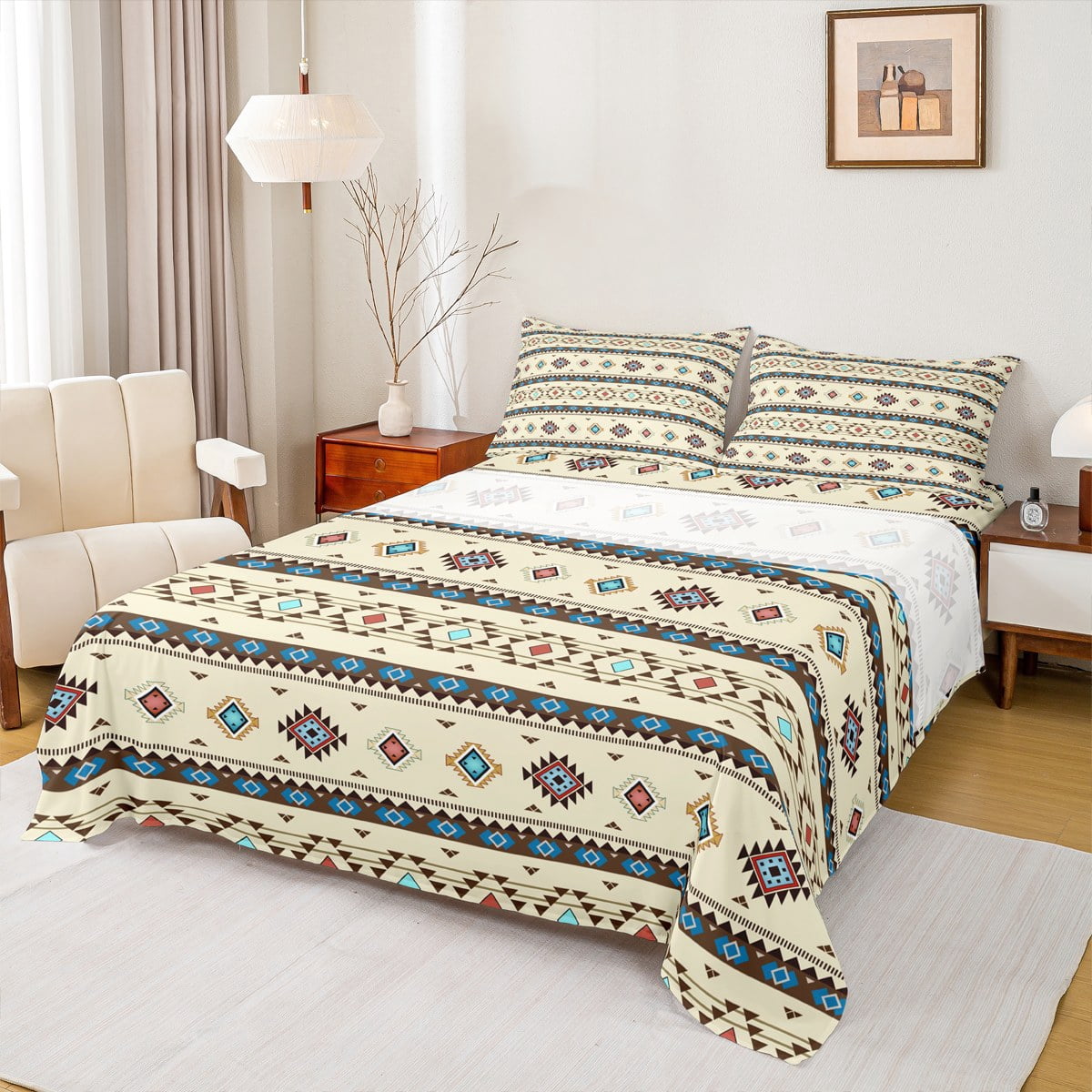 Feelyou Hippie Wheat Aztec Queen Sheet Sets, Tribal Western Abstract ...