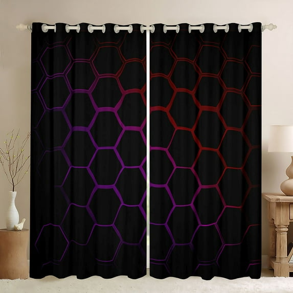 Feelyou Honeycomb Curtains Pack of 2 (42x84 Each), Abstract Purple Red Curtains Blackout