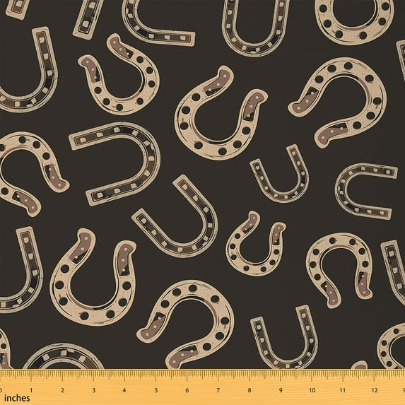 Feelyou Horseshoe Print Kid Fabric by the Yard 1 Yard, Rustic Farmhouse Home Decor Fabric by the Yard, Horse Animal Sewing Fabric, Super Cozy Room Decor