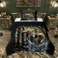 thumbnail image 1 of Feelyou Hunting Bass Fish Wildlife Twin Comforter Sets for Men Boys, Rustic American Flag Bedding Set, Rust Black Green, Black Reversible, 2pcs, 1 of 6