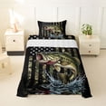 thumbnail image 1 of Feelyou Hunting Bass Fish Wildlife Twin Sheet Sets for Men Boys, Rustic American Flag Bedding, Rust Black Green, 3pcs, 1 of 5