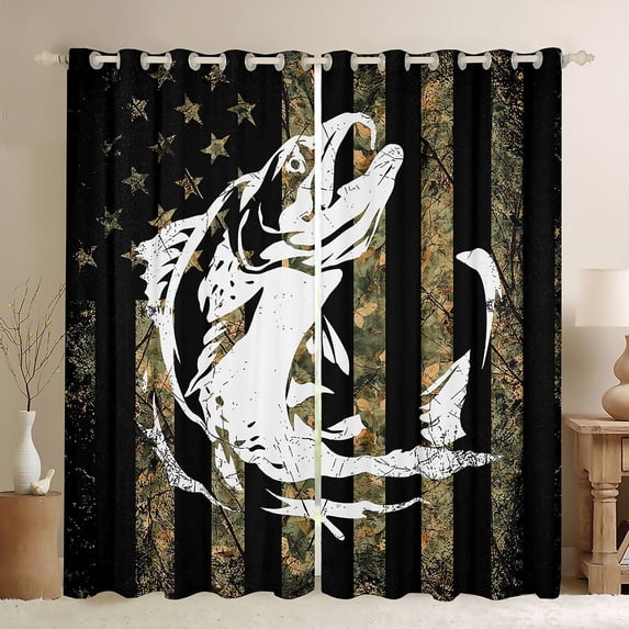 Feelyou Hunting Pike Fish Curtains Pack of 2 (42x84 Each), Retro American Flag Curtains Blackout, Jungle Branches Plant Bedroom Curtains, Blackout Curtains Room Decor
