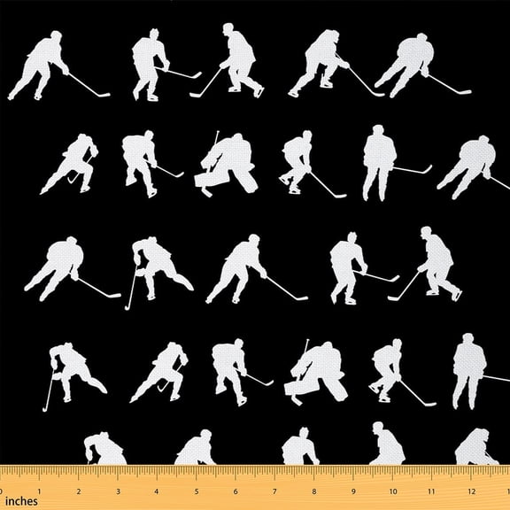 Feelyou Ice Hockey Fabric by the Yard 1 Yard for Kids, American Sports Home Decor Fabric by the Yard, Cartoon Sport Theme Sewing Fabric, Ultra Soft Home Decor