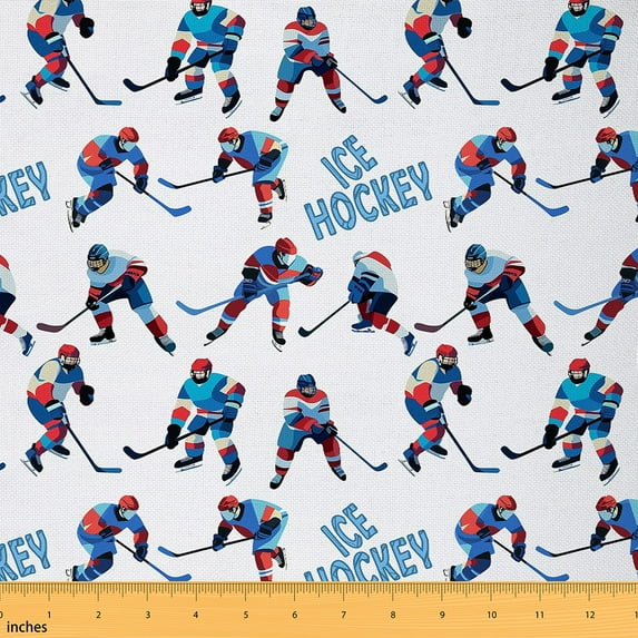 Feelyou Ice Hockey Fabric by the Yard 10 Yards for Kids, American Sports Home Decor Fabric by the Yard, Cartoon Sport Theme Sewing Fabric, Super Cozy Room Decor
