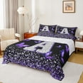 thumbnail image 1 of Feelyou Initial A Letter Bed Sheets, Sequin Print Monogrammed King Sheets, Dreamy Purple Butterfly Sheet Set, Lightweight Room Decor, 4 Pieces, 1 of 7