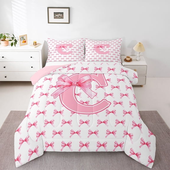 Feelyou Initial C Letter Twin Comforter Sets, Bowknot Bedding Set, 2-Piece