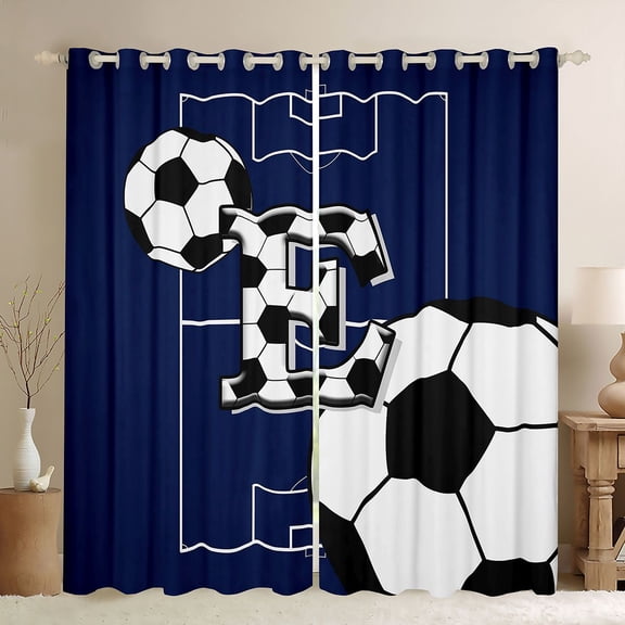 Feelyou Initial E Black Out Curtains, Football Soccer Curtains Pack of 2 (42x63 Each)