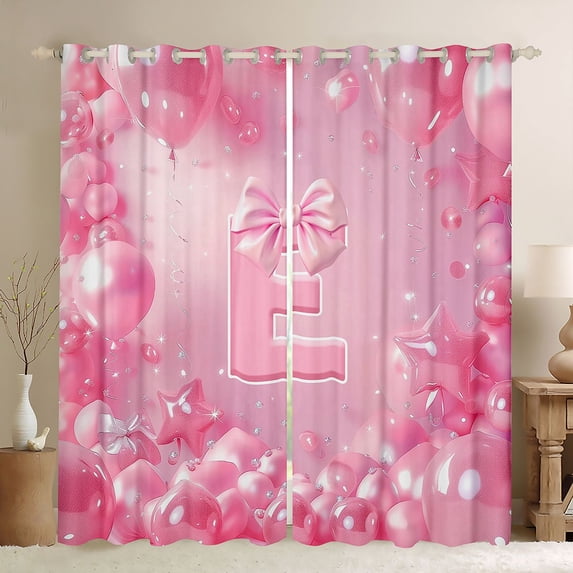 Feelyou Initial E Black Out Curtains, Pink Stars Balloon Curtains Pack of 2 (42x63 Each)