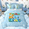 thumbnail image 1 of Feelyou Blue Initial E Letter Bedding Comforter Set, Kawaii Dinosaur Full Bedding Set, Teen Boy Girl Kid Colorful Stars Reversible, 7pcs, 1 of 7