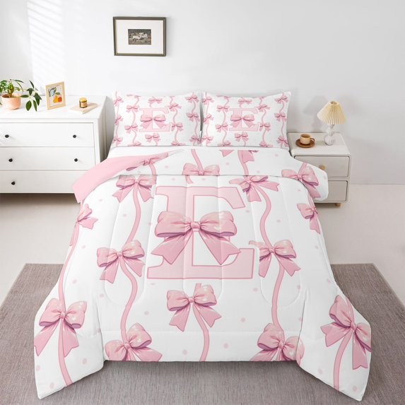 Feelyou Initial E Letter Full Size Comforter Sets, Bow-tie Bedding Sets, 3 Pieces