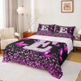 thumbnail image 1 of Feelyou Initial E Letter Queen Sheet Sets, Sequin Print Monogrammed Flat Sheet, Romantic Pink Butterfly Queen Fitted Sheet, Lightweight Room Decor, 4 Pieces, 1 of 7