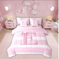 thumbnail image 1 of Feelyou Initial E Letter Twin Bedding Sets 7-Piece, Bow-tie Monogrammed Bedding Comforter Set, Pink White Geometric Reversible Sheet Sets,Breathable Home Decor, 1 of 7