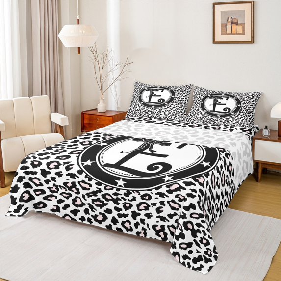 Feelyou Initial E Letter Twin Sheet Sets for Teen, Black White Fashion Bow-tie Twin Fitted Sheet, Chic Cheetah Print Flat Sheet, Lightweight Room Decor, 3 Pieces