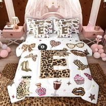 Feelyou Initial E Twin Bedding Sets 7-Piece, Fashion Leopard Print Bedding Comforter Set
