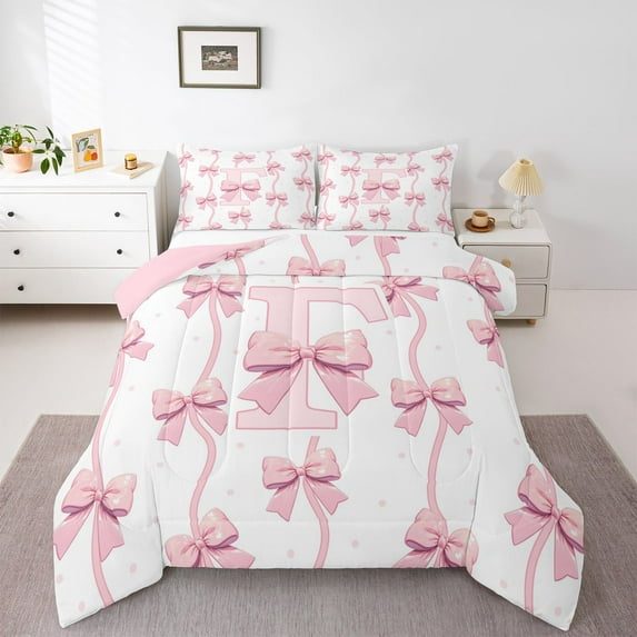 Feelyou Initial F Twin Comforter Sets, Watercolor Bow Bedding Set, 2pcs