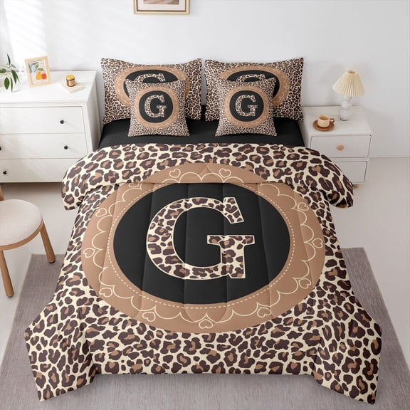 Feelyou Initial G Twin Bedding Sets 7pcs, Cheetah Leopard Print Bedding Comforter Set
