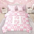 thumbnail image 1 of Feelyou Initial H Letter Bedding Comforter Set 7pcs for Teens, Love Heart Bowknot Queen Bedding Sets, Pink Princess Style Reversible Queen Sheet Sets, Microfiber Bedroom Decor, 1 of 7