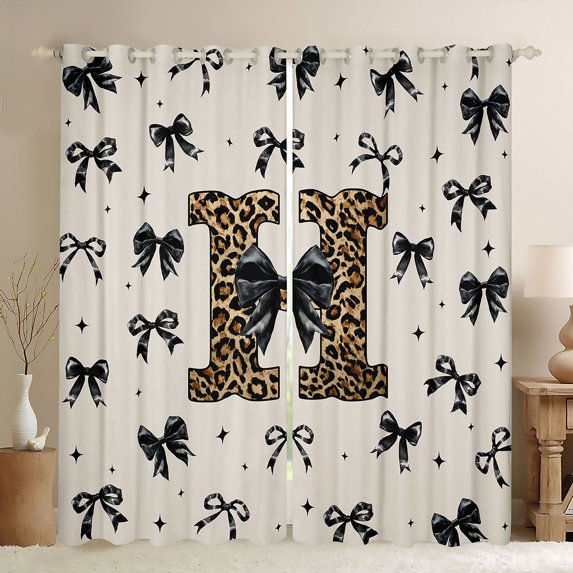 Feelyou Initial H Out Curtains, Bow Cheetah Leopard Print Curtains Pack of 2 (42x63 Each)